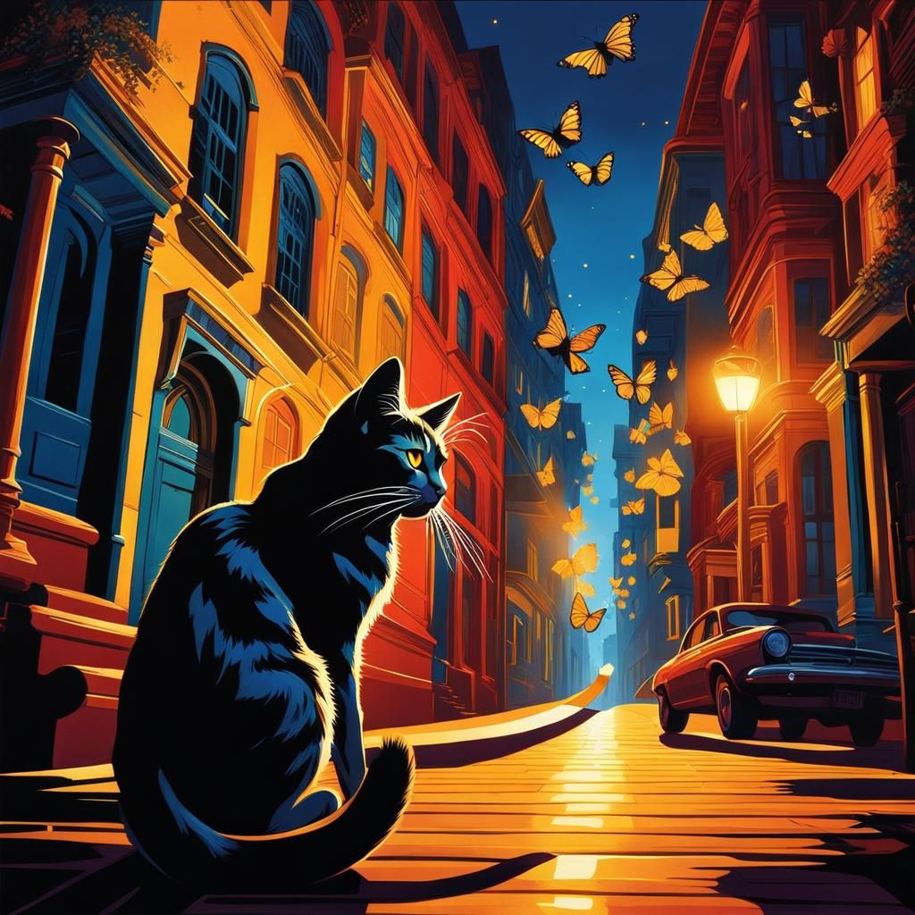 Cat Hunting Butterflies with Cel Shading