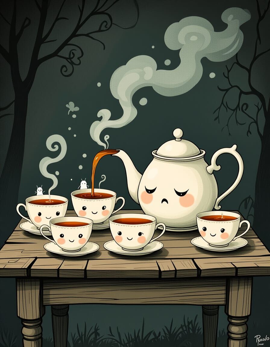 Whimsical Anthropomorphic Tea Set in Gothic Style