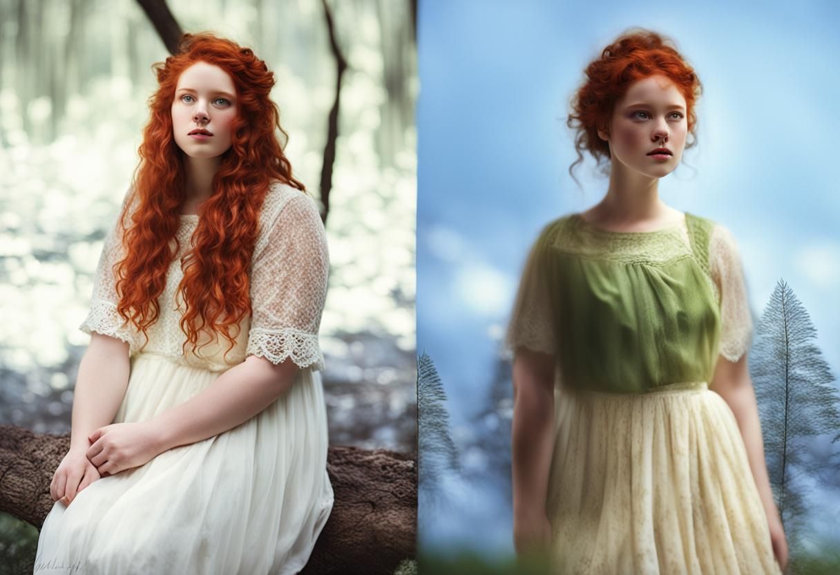 Redhead Girl in Forest: Hyperrealistic Portrait