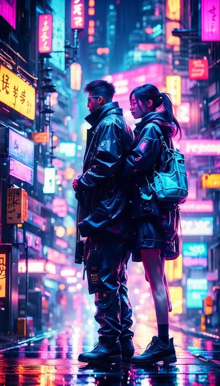 Cyberpunk Romance: Neon Night in Tokyo