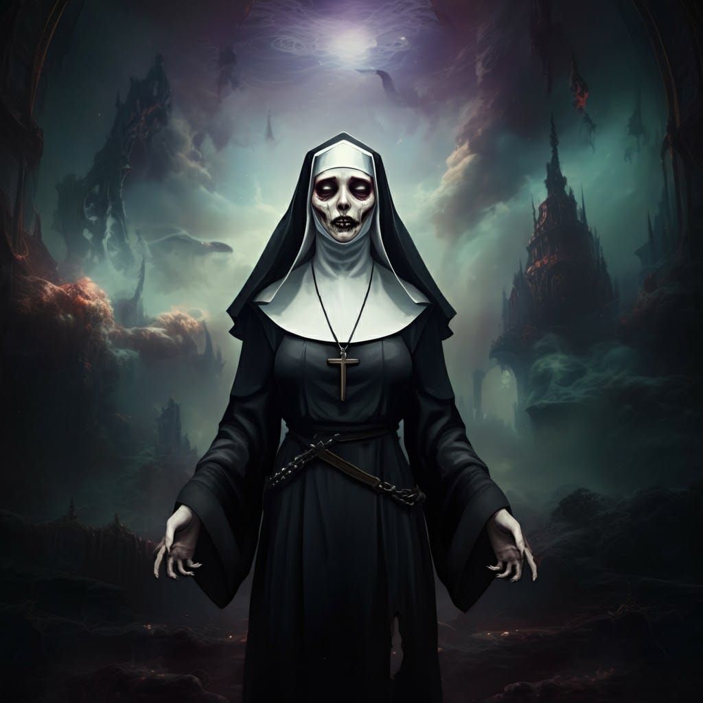 Possessed Nun Tattoo Flash in Dark Fantasy Style