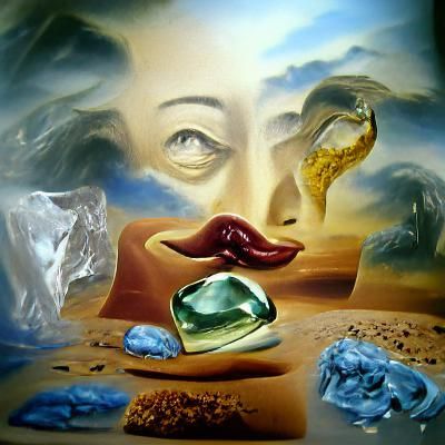 Gemstone Woman: Surreal Oil Painting in Dali Style