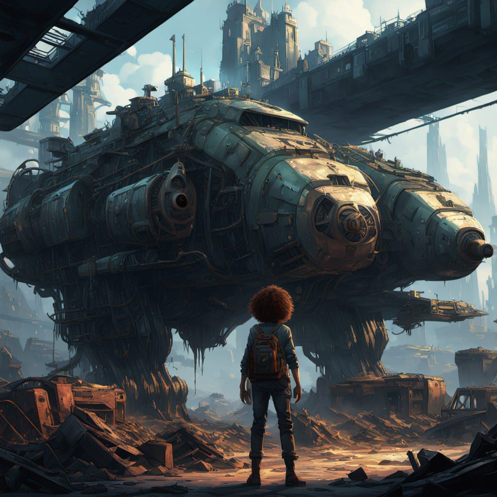 Cyberpunk Engineer in Desolate Wasteland