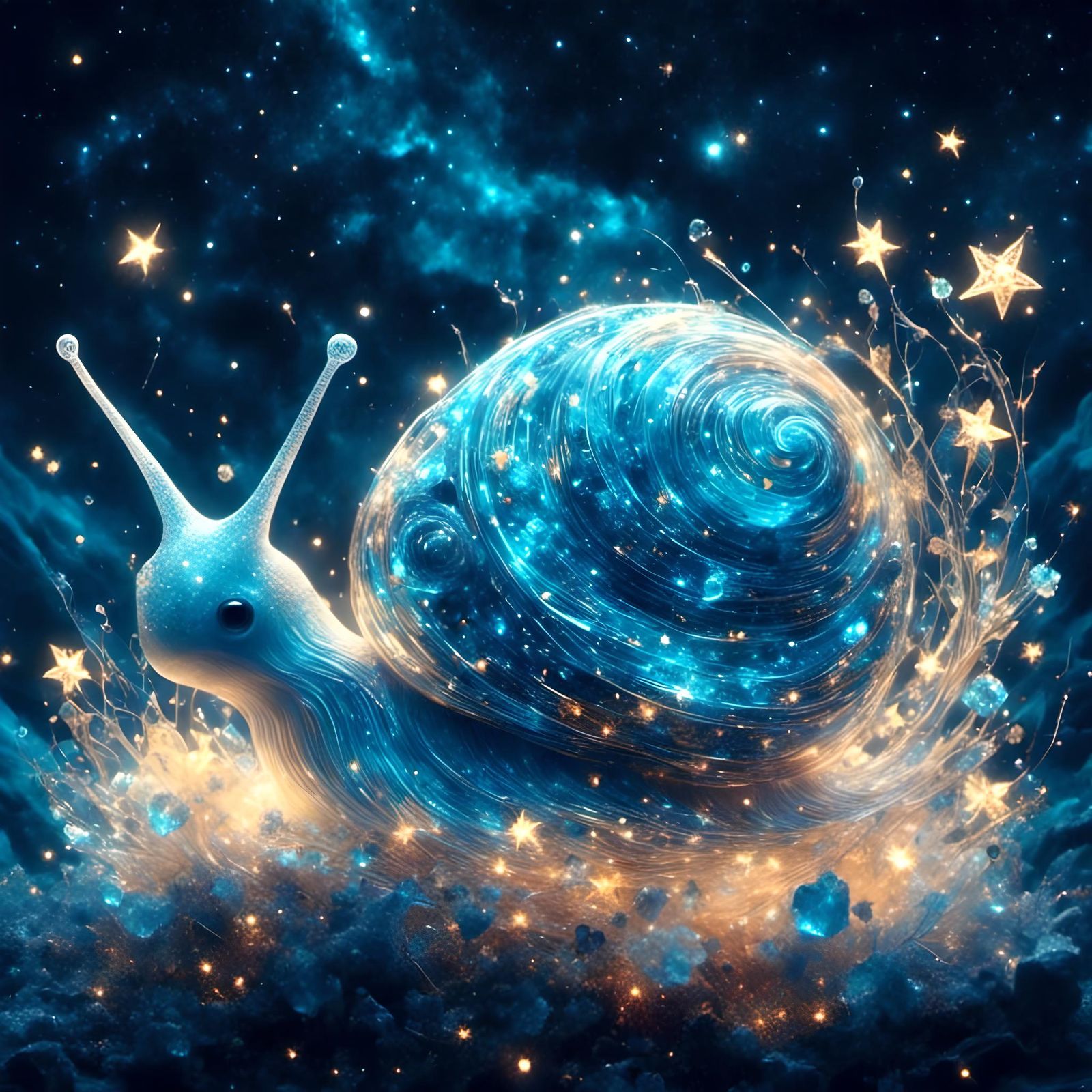 Luminous Snail Silhouette in One-Line Art Style