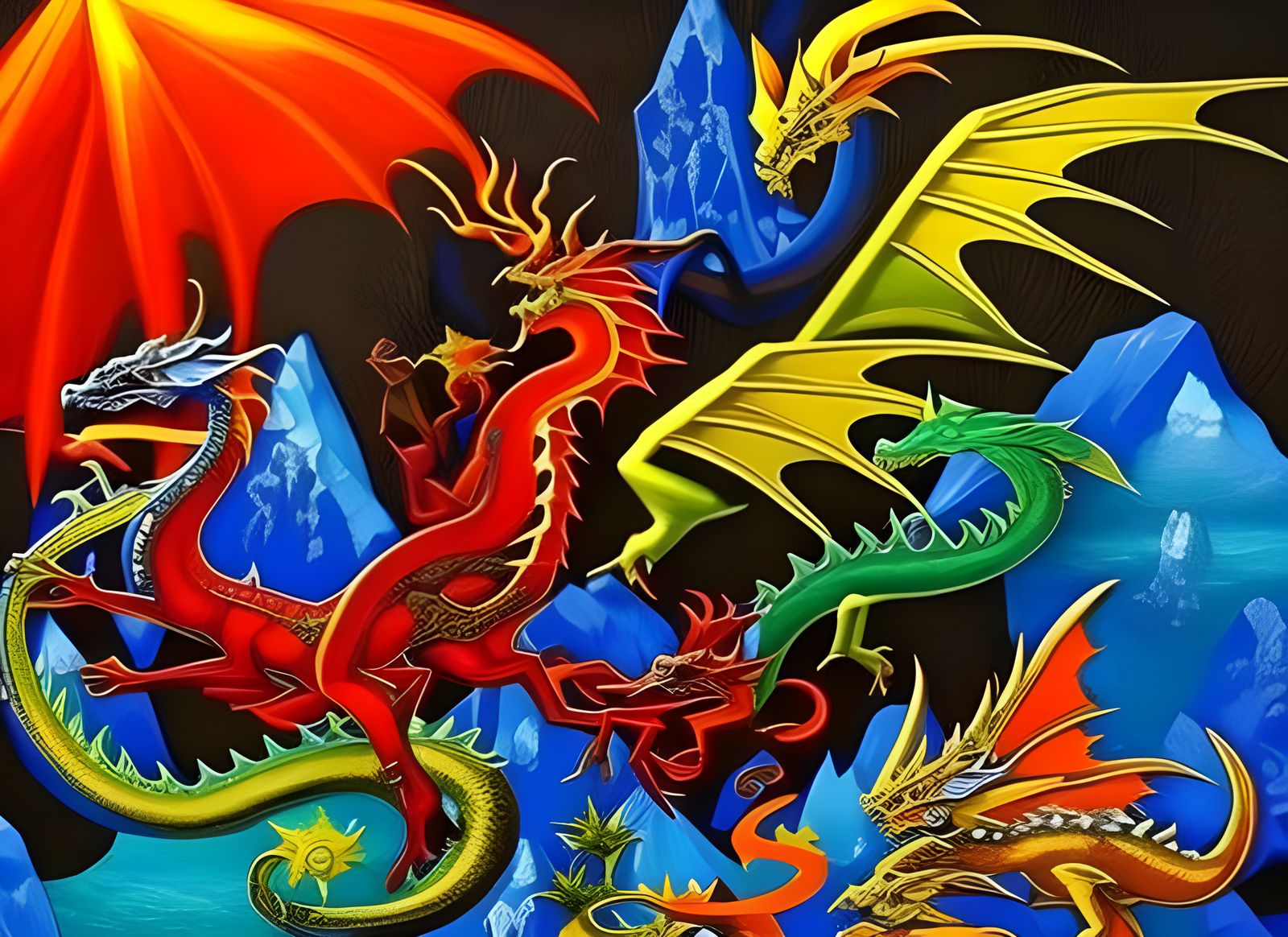 Elemental Dragons in a Magical Setting