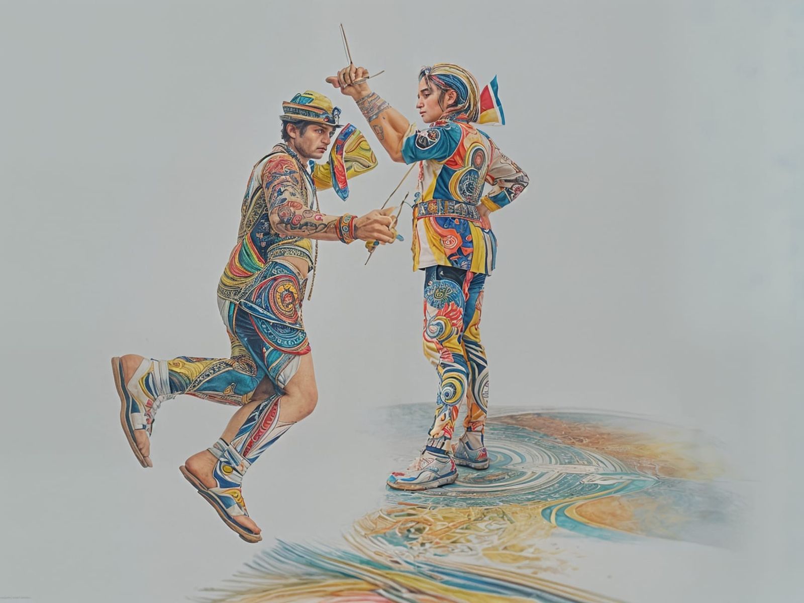 Dramatic Illustration of a Man with Fluttering Papers