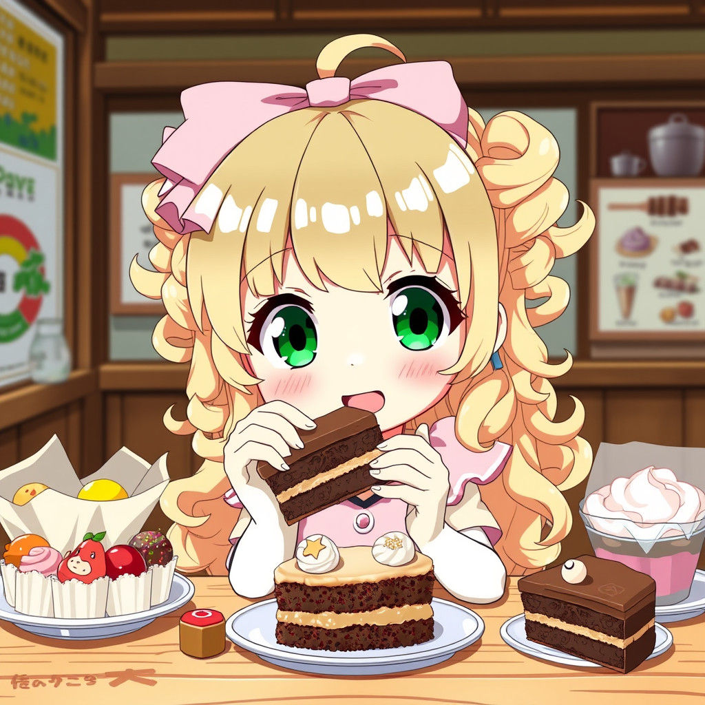 Anime Girl Enjoying Japanese Sweets