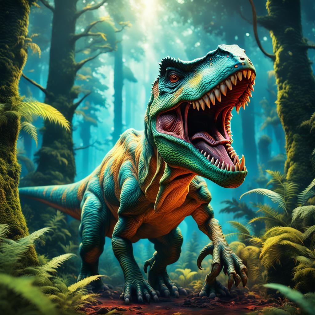 T-Rex Roaming Prehistoric Forest in 3D Render