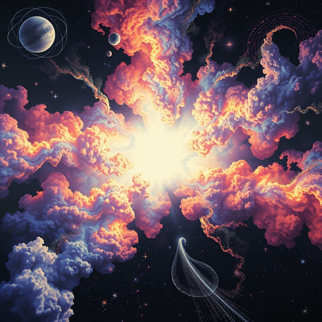 Surreal Cosmic Birth Unfolds in Vibrant Hues of Iridescent G...