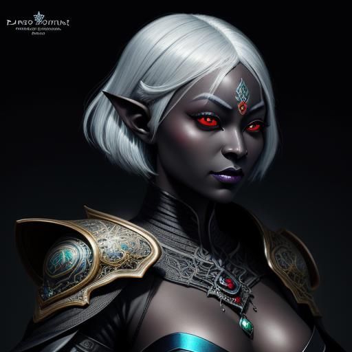Ethereal Dark Elf on Obsidian Throne: Digital Art