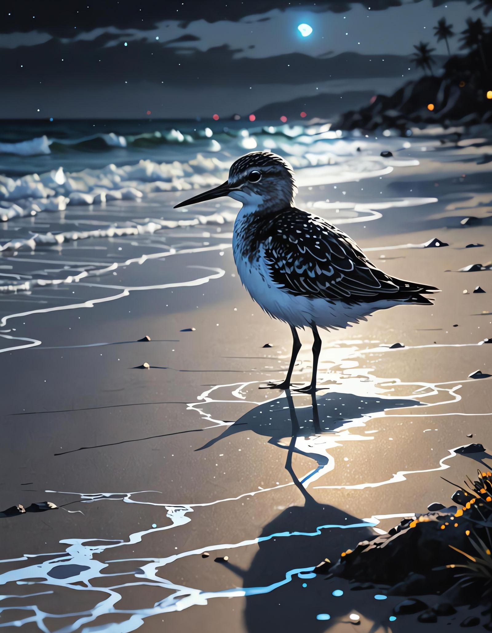 High Contrast Beach with Holographic Sandpiper