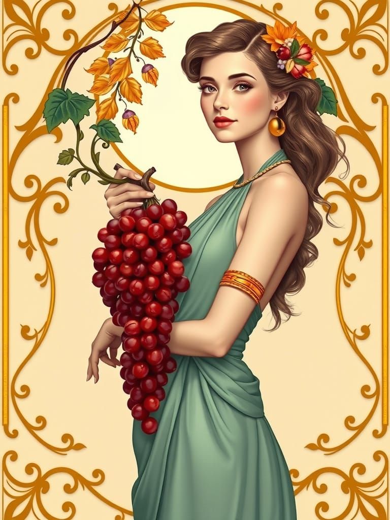 Elegant Woman in Art Nouveau Style with Golden Earrings and ...