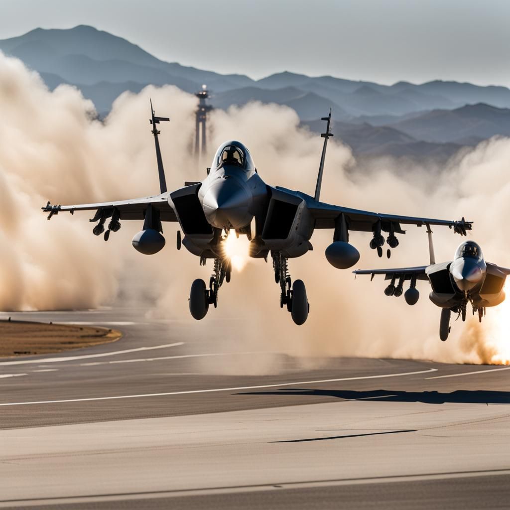 F-15 Fighter Jet Takes Off With Mechs