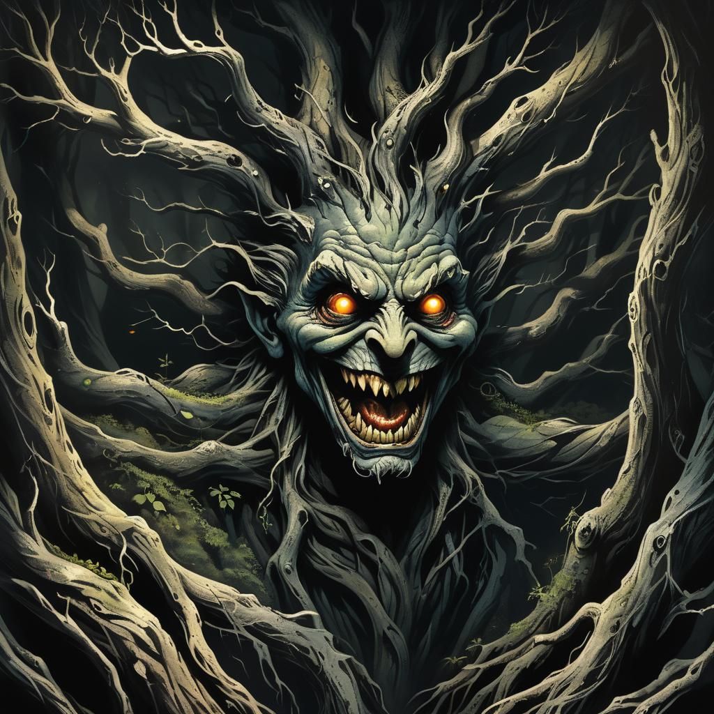 Dark Fantasy Creature Emerges from Shadows