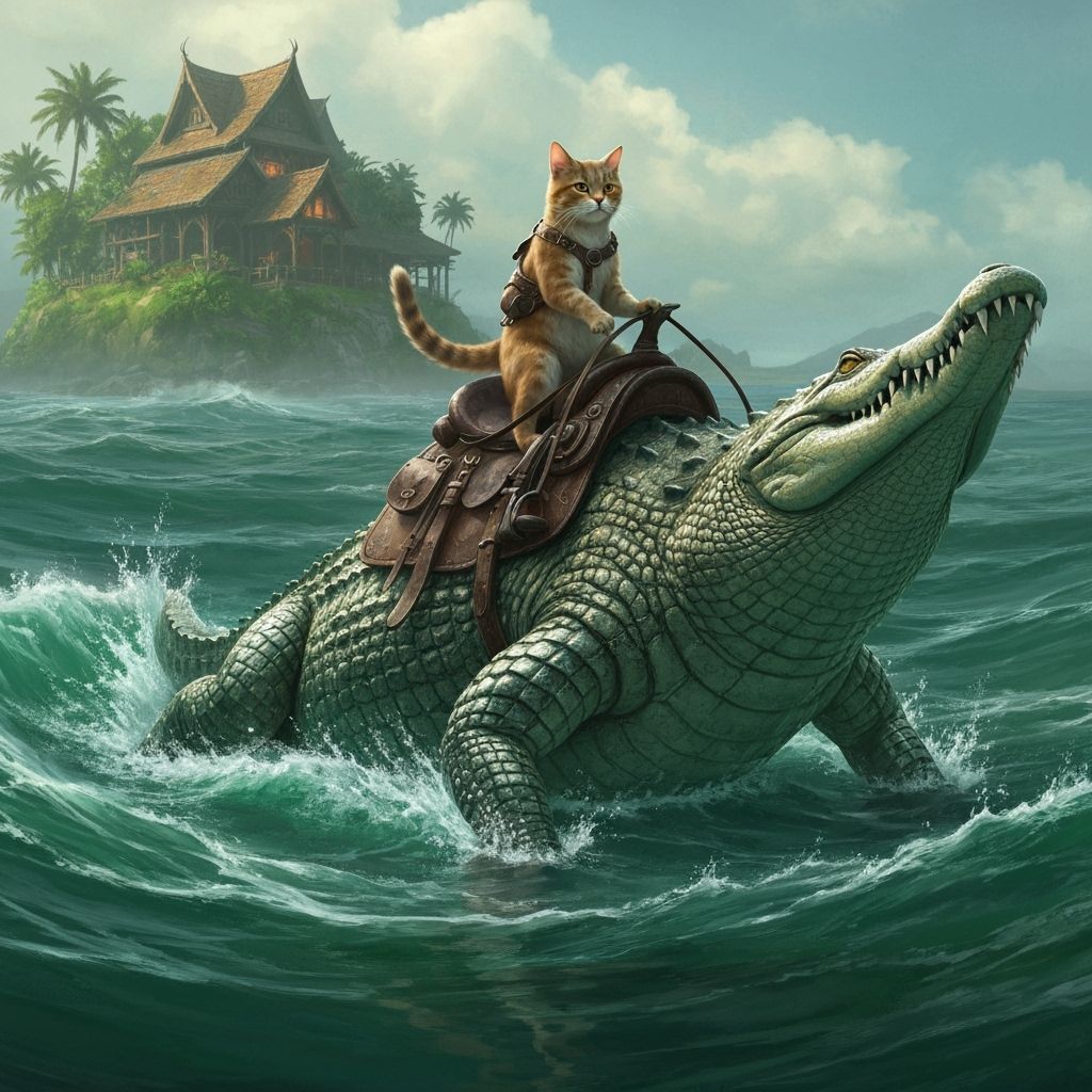 Cat Riding Crocodile to Fantasy Island