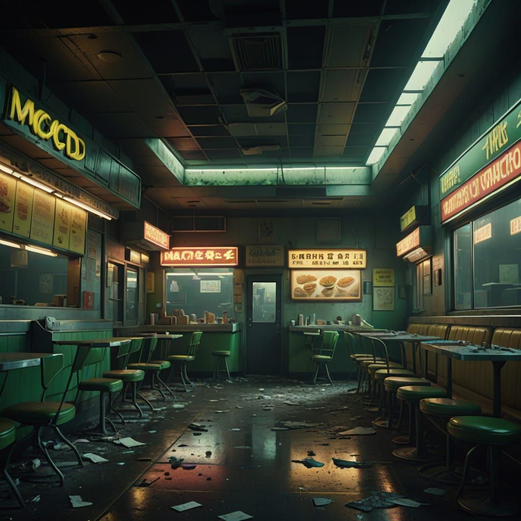 Abandoned Fast Food Restaurant in Dystopian Future