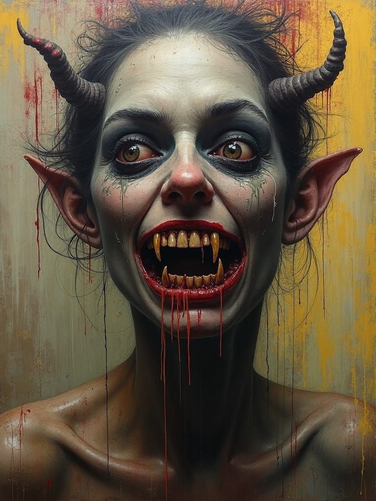 Twisted Female Demon in Oil Painting