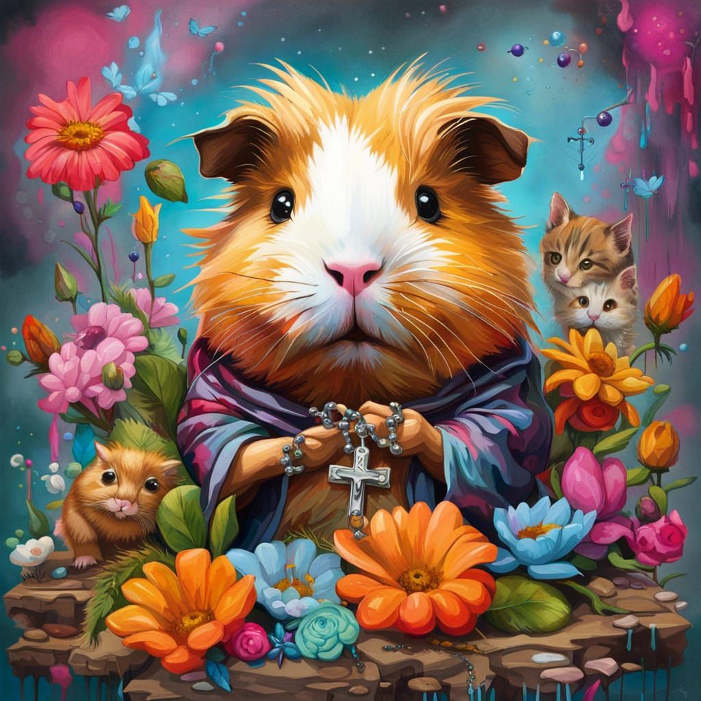 Saintly Guinea Pig in Graffiti Art Style