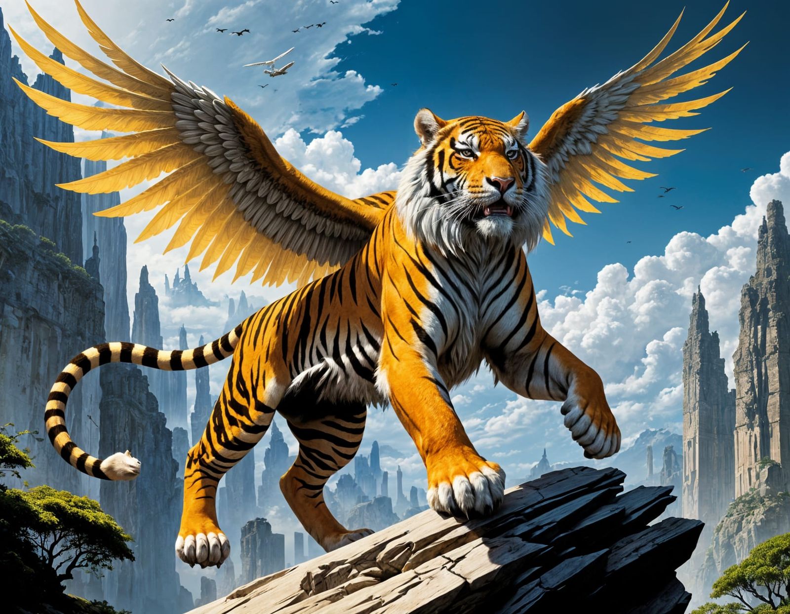Epic Seraphim Tiger in Dynamic Pose, Majestic and Angelic