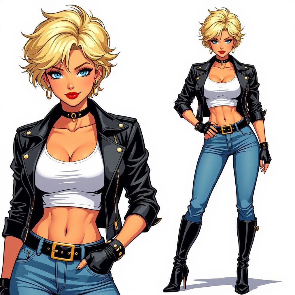 Anime Stepmother with Pixie Cut in Leather Jacket
