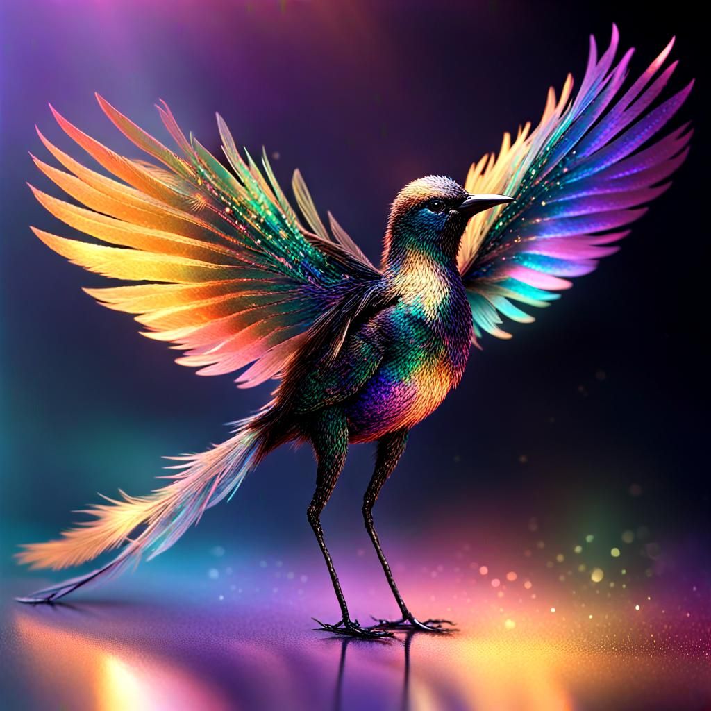 Iridescent Bird in a Night Sky, 3D Render