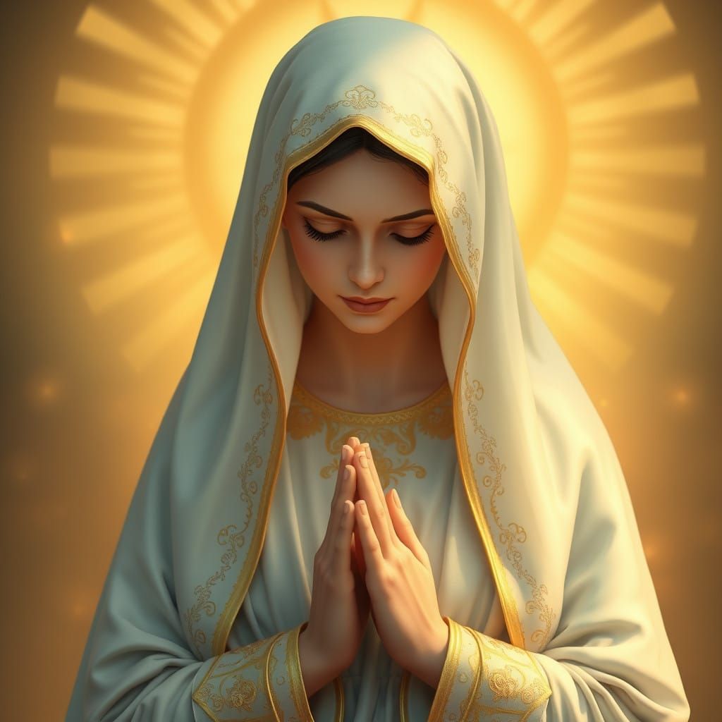 Serene Virgin Mary in Ethereal Blue Robe