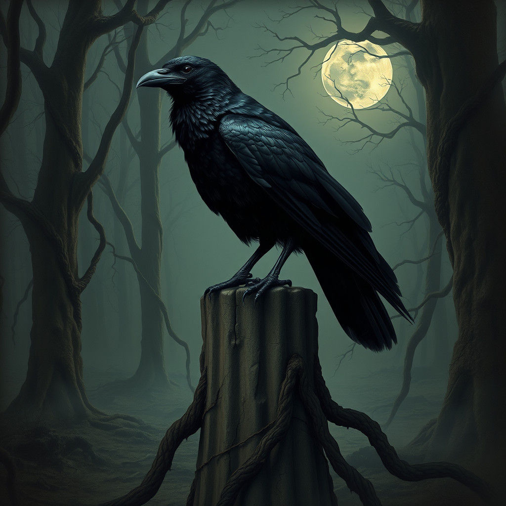 Mysterious Raven in Dark Surrealist Style