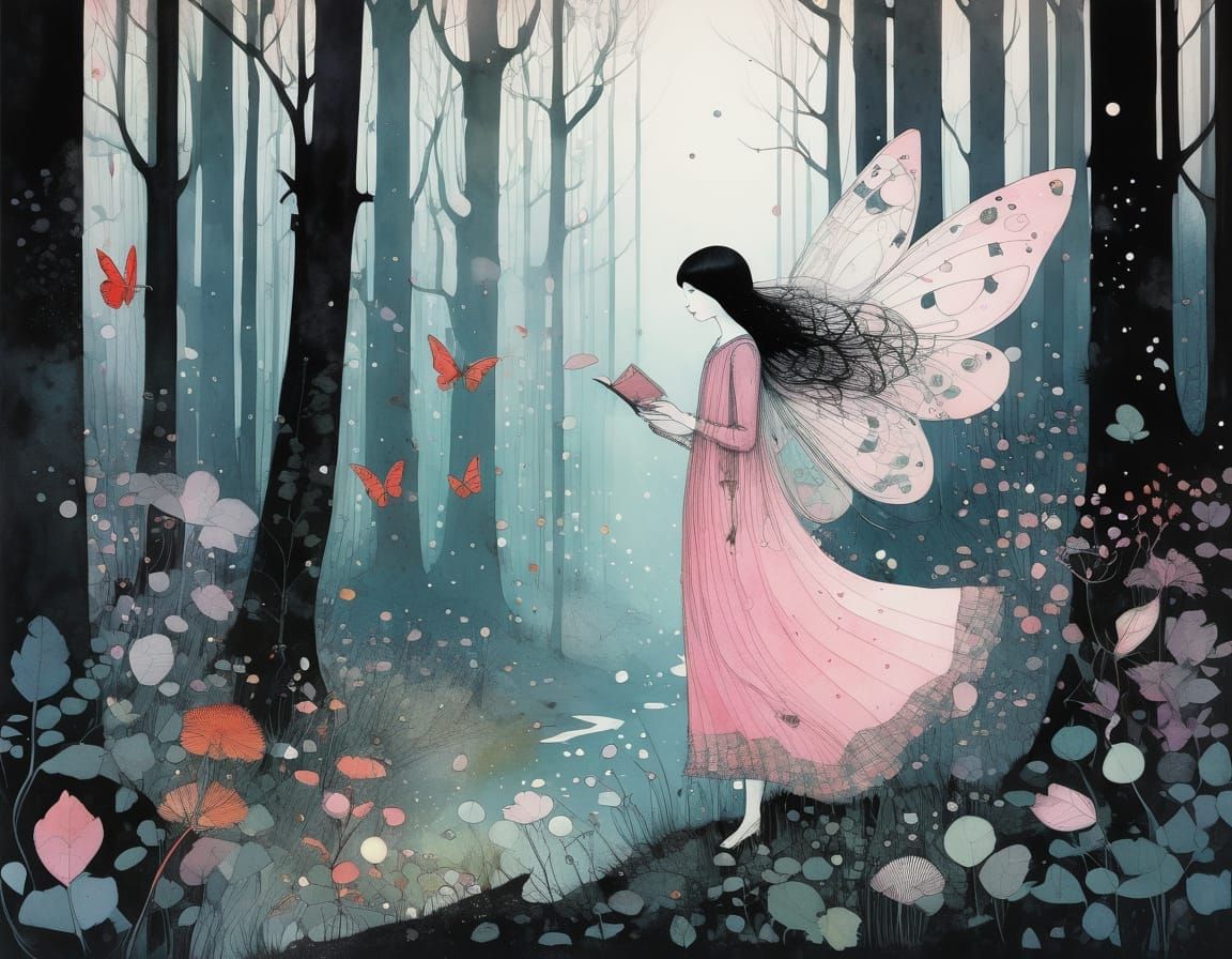 Whimsical Woodland Fairies Dance in Pale Pink