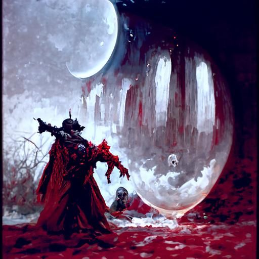 Sinister Blood Moon in Dark Fantasy Style