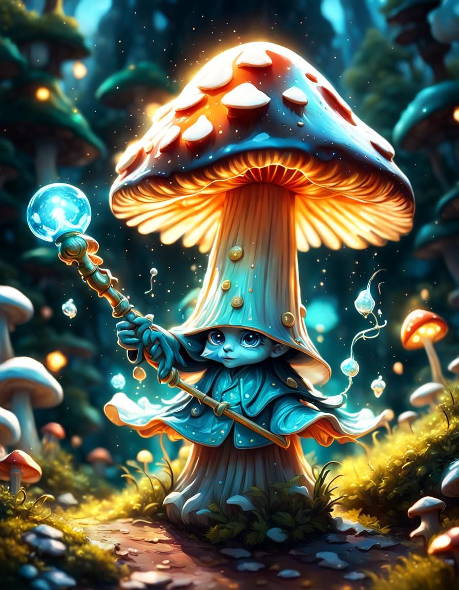 Adorable Mushroom Wizard in Detailed Cartoon Style