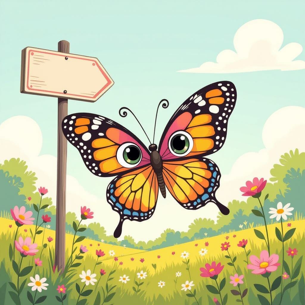 Confused Butterfly in Dreamy Meadow: A Whimsical Illustratio...