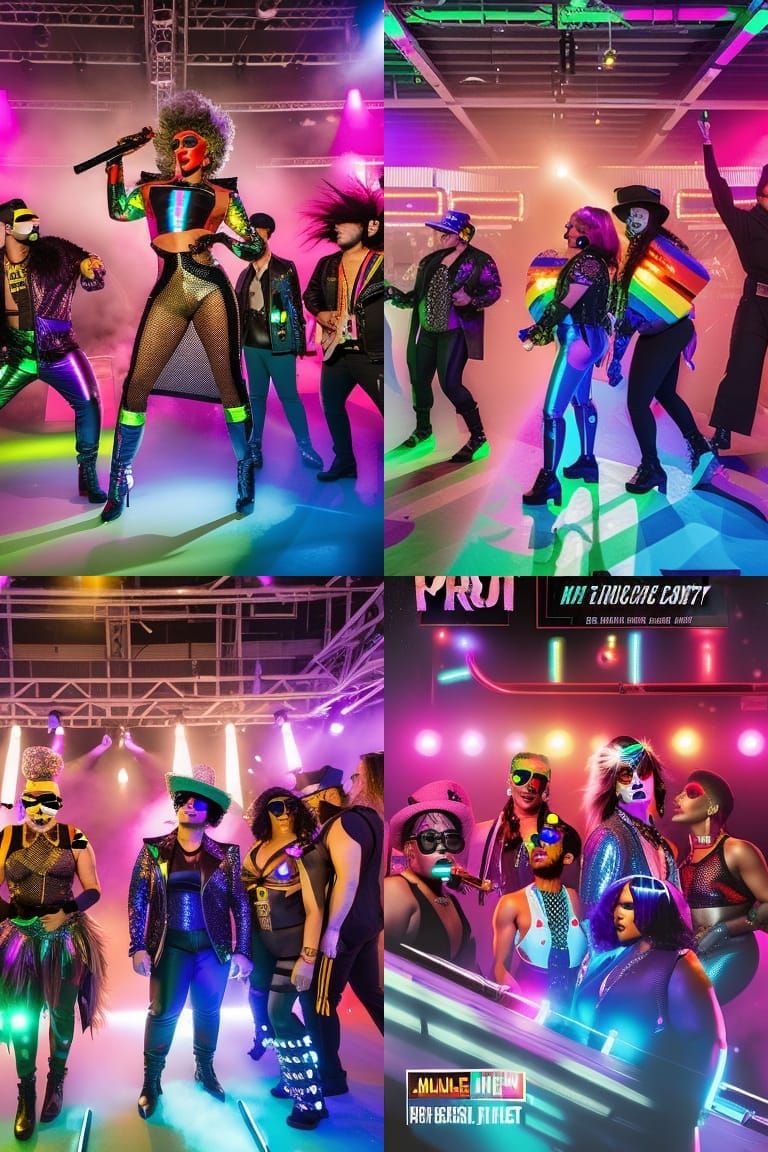 Cyberpunk Cyborg Dance Party in Future City