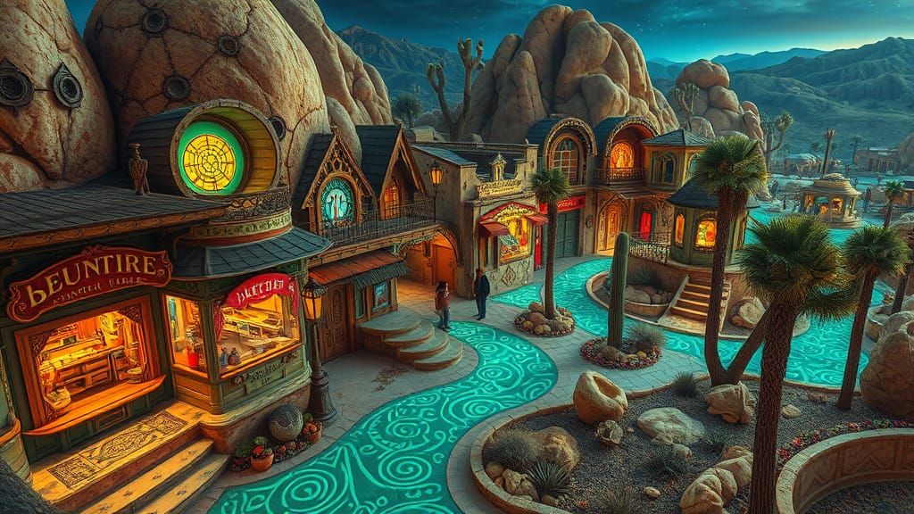 Ancient Twisted Joshua Tree Village in Vibrant, Luminous Hue...