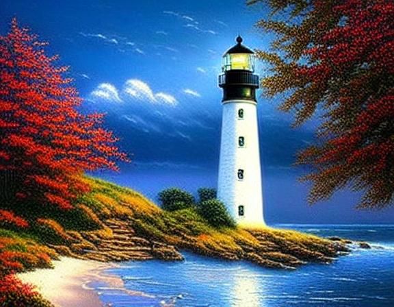 Hyperrealistic Lighthouse Beach Scene in Luminist Style
