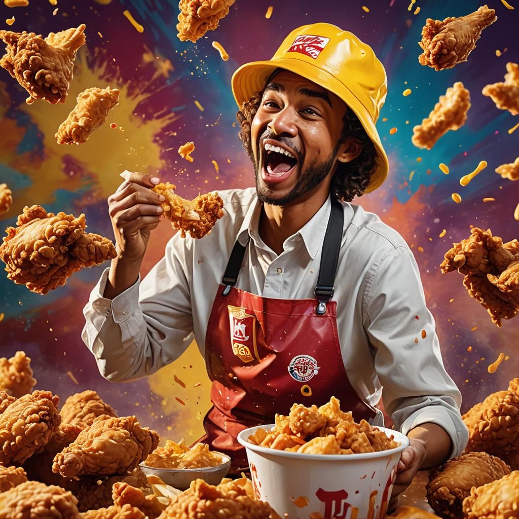 Hyperrealistic Food Splash Art: Crispy Fried Chicken