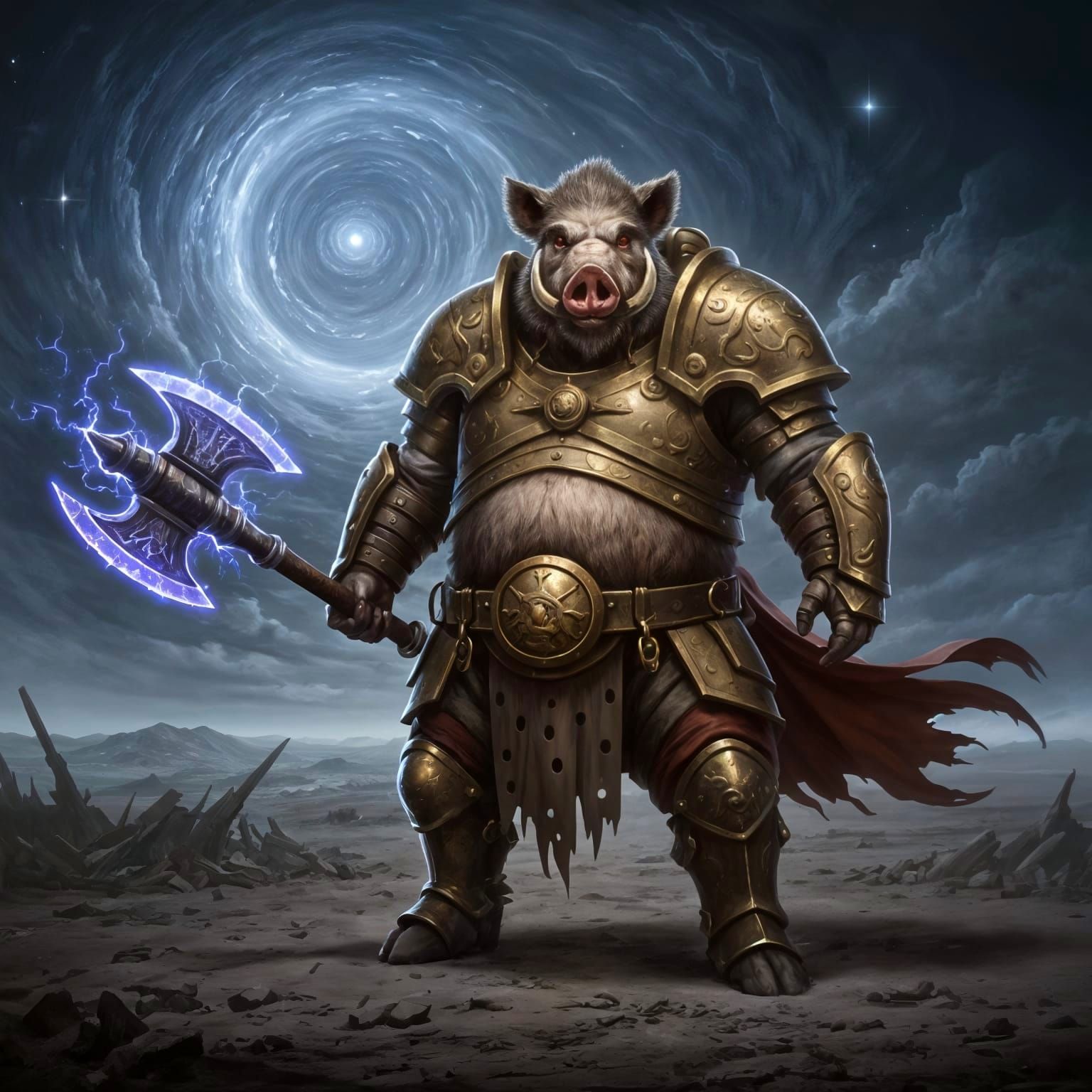 Boar Warrior on Alien Planet as Oil Painting