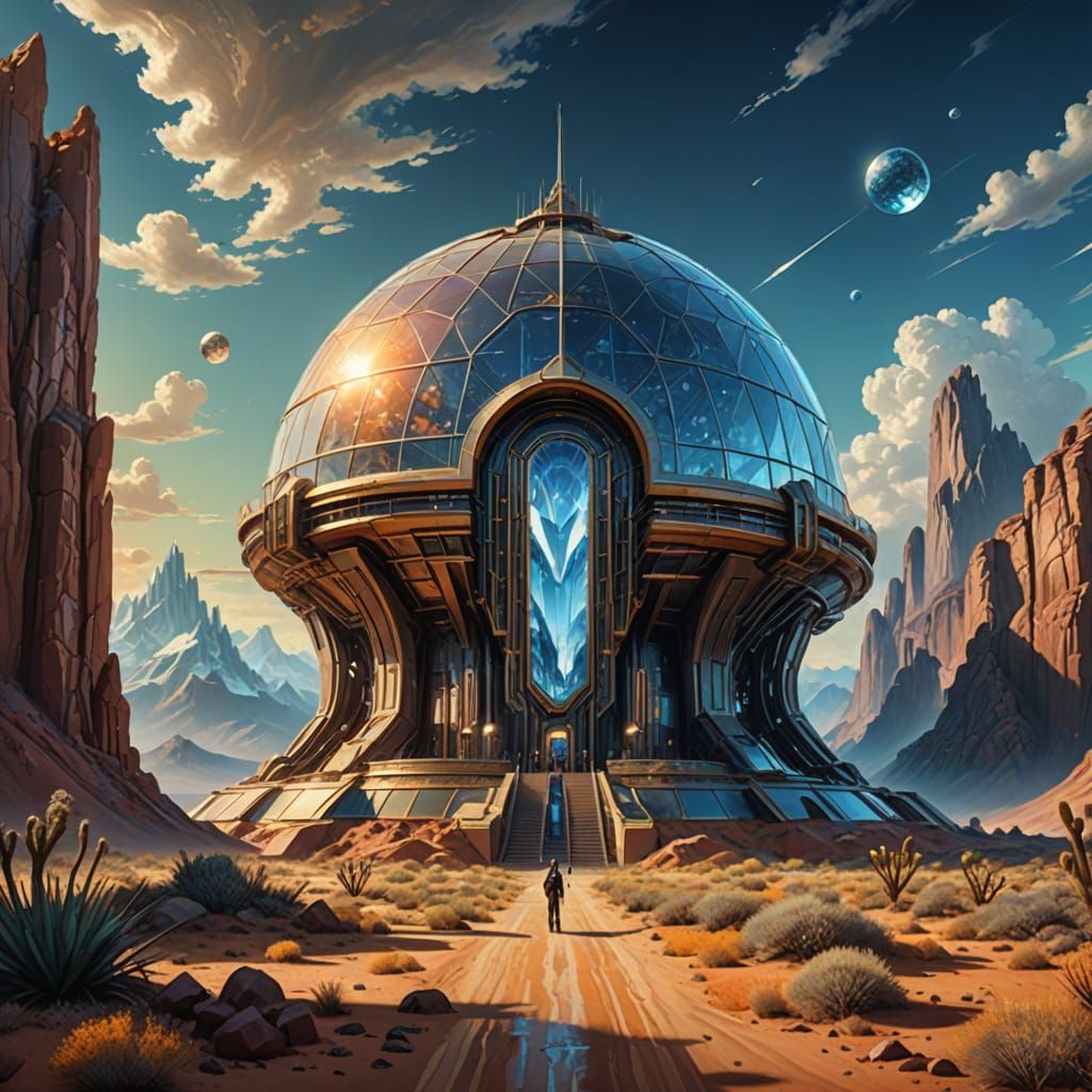 Epic Futuristic Desert Landscape with Crystal Structure and ...