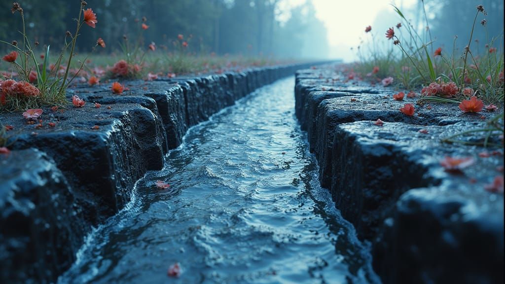 Surreal Water Journey Through Cracks in a Fantastical Landsc...