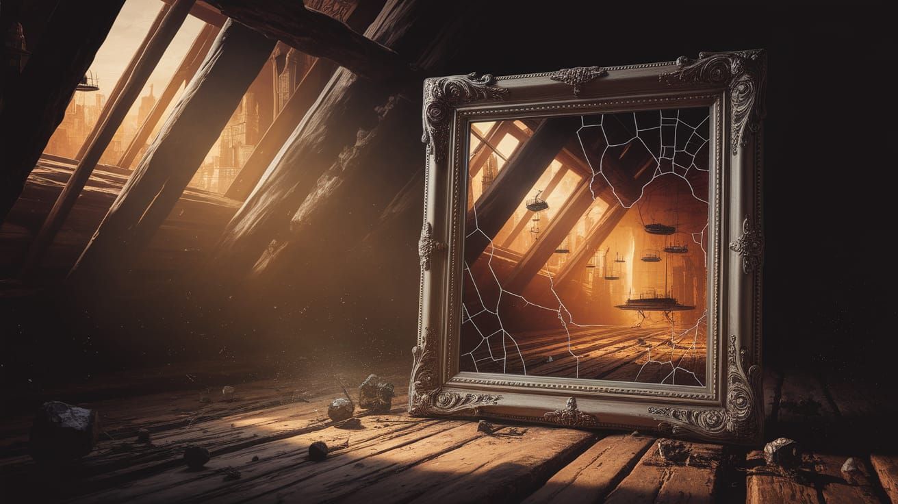 Otherworldly City Reflected in Antique Mirror