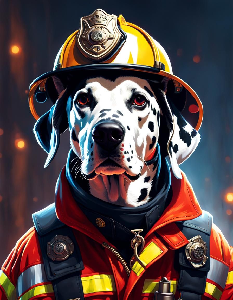 Firefighter Dalmatian Dog Detailed Painting