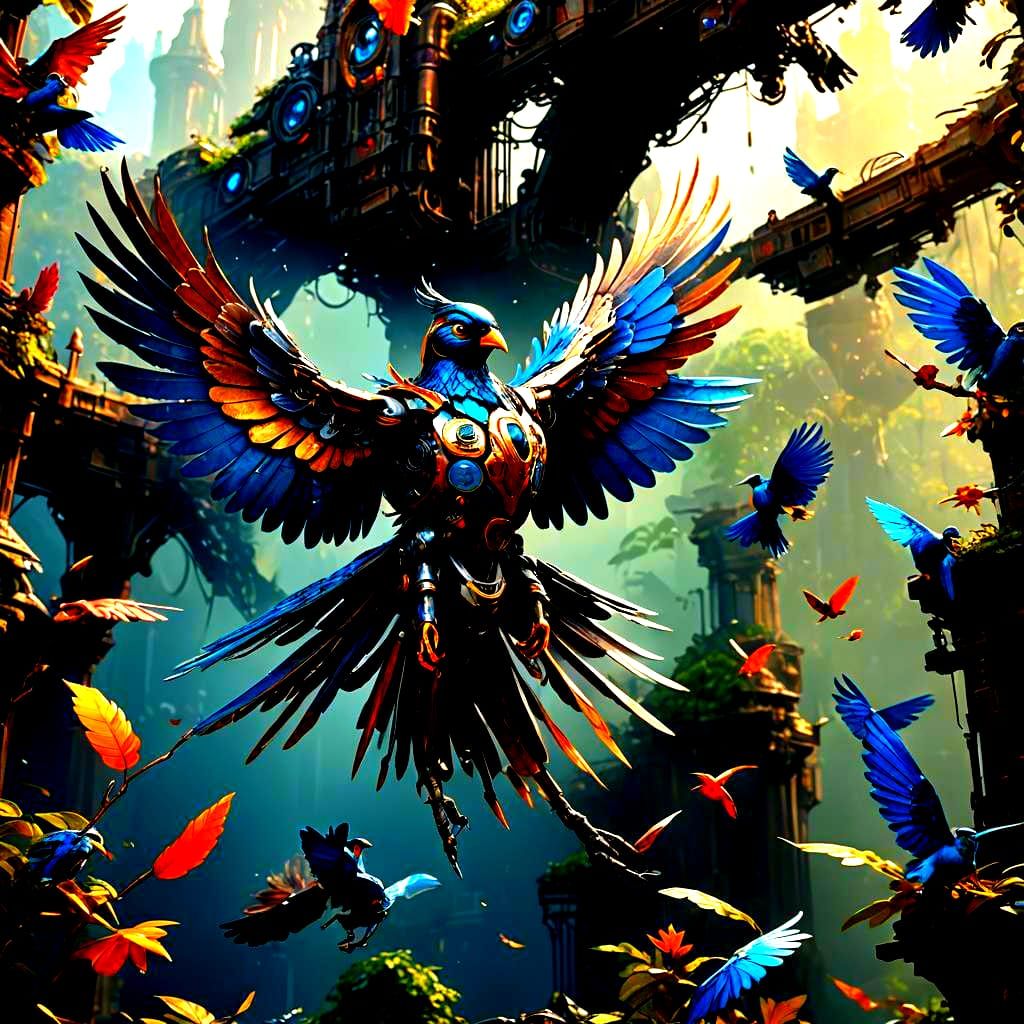 Robotic-Winged Bird: Detailed Matte Painting