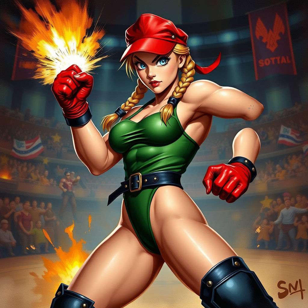 Cammy Streetfighter Punch in Oil Painting Style