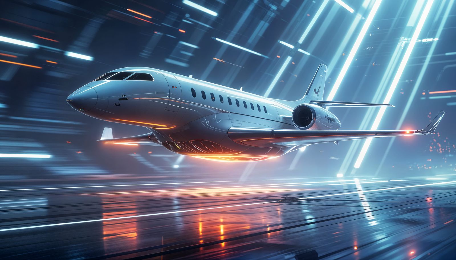 Futuristic Electric Jet Recharging Mid-Air with Ethereal Lig...