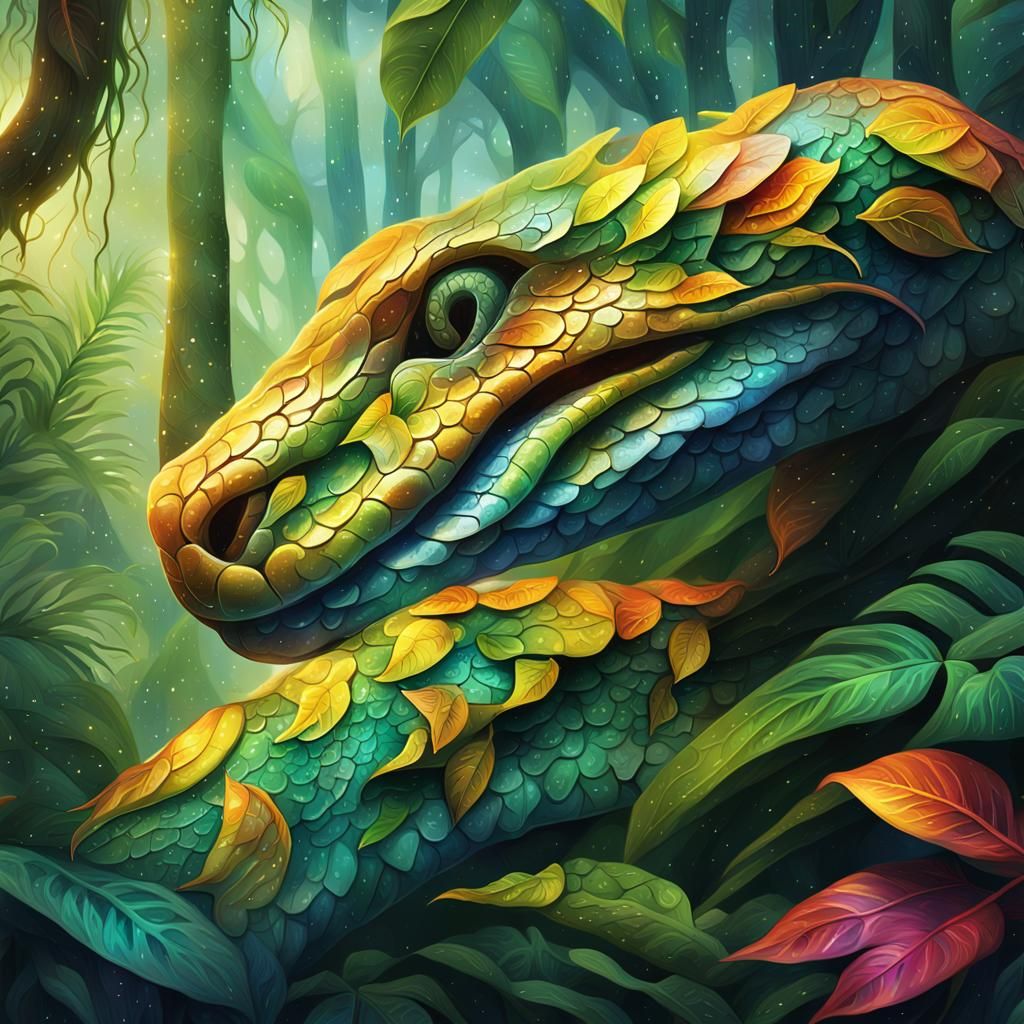 Serpent Emerges from Misty Jungle: Macro Photograph