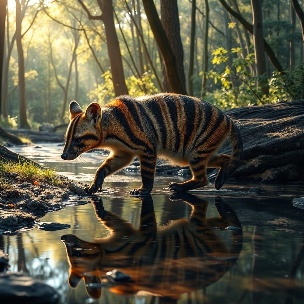 Thylacine in Eucalyptus Forest: Hyperrealistic Digital Art