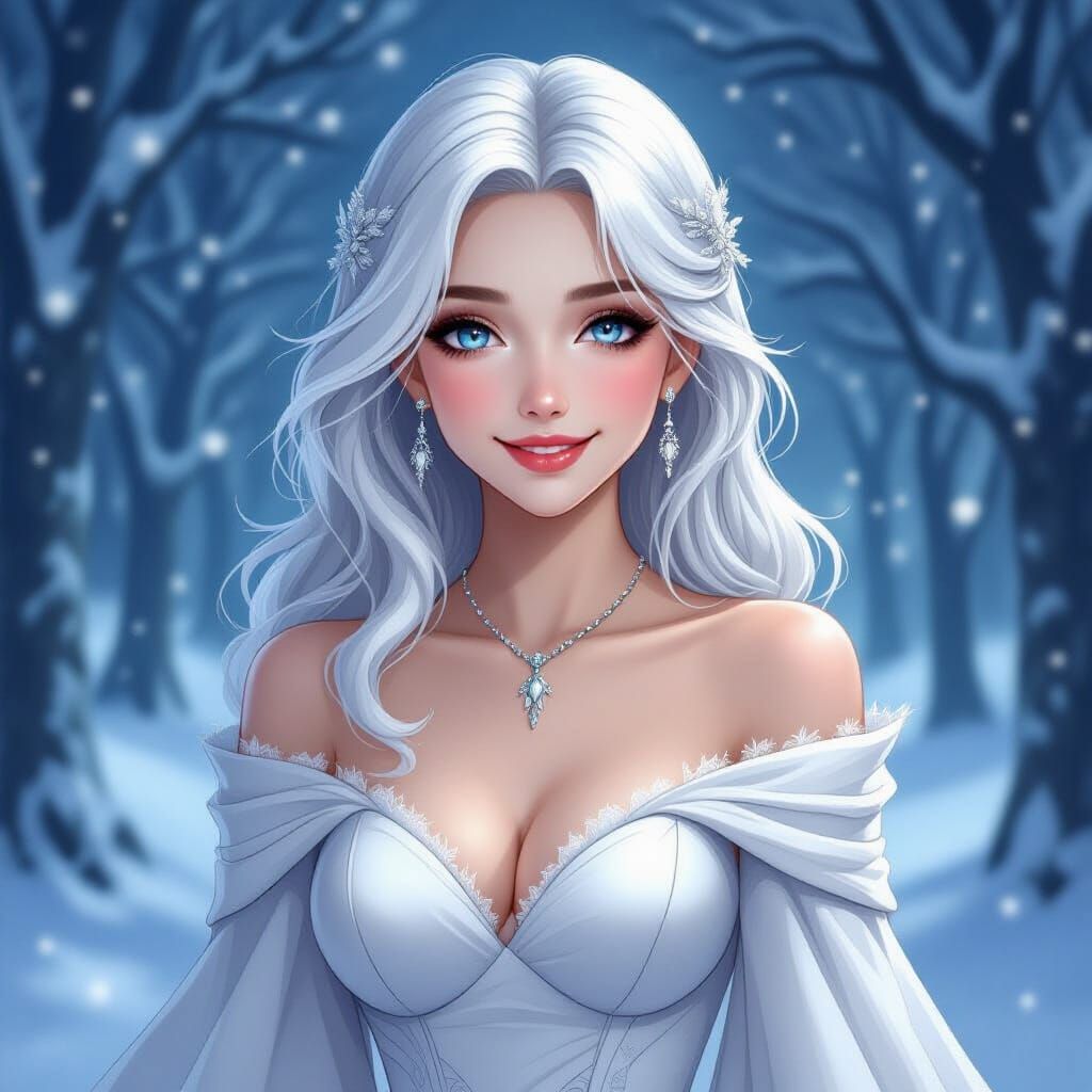 White-Haired Woman in a Gothic Winter Wonderland