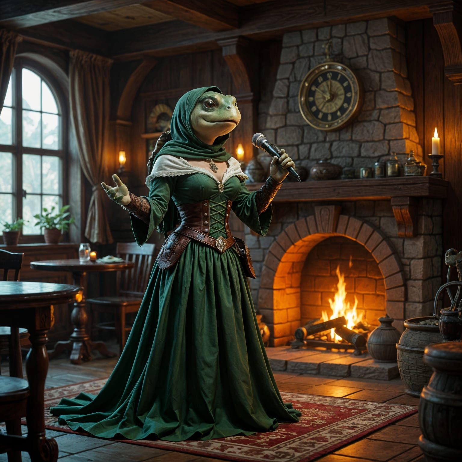 Epic Turtle Bard Singing in Tavern, Digital Painting