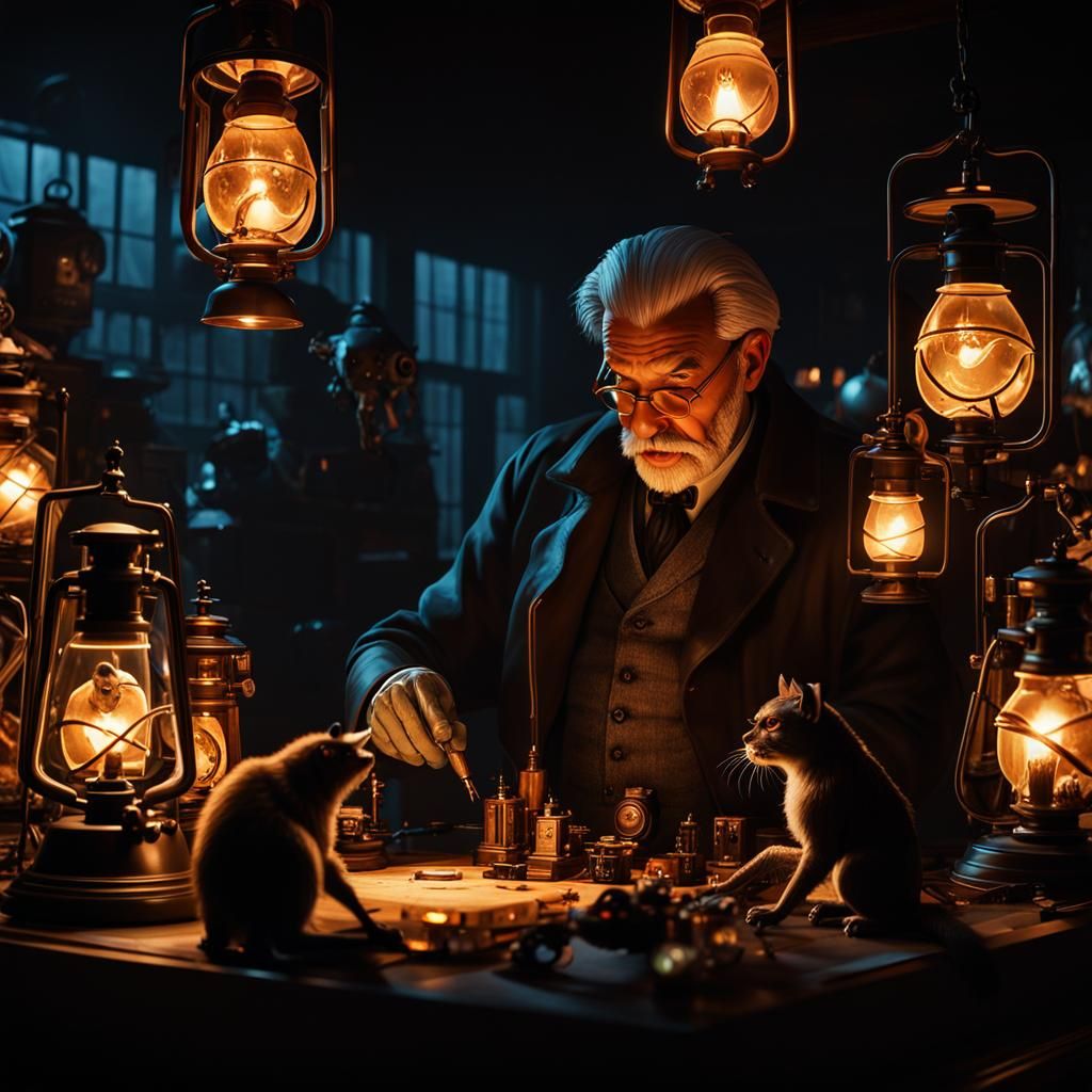 Eerie Taxidermist and SCP Specimen in Dark Academia Style