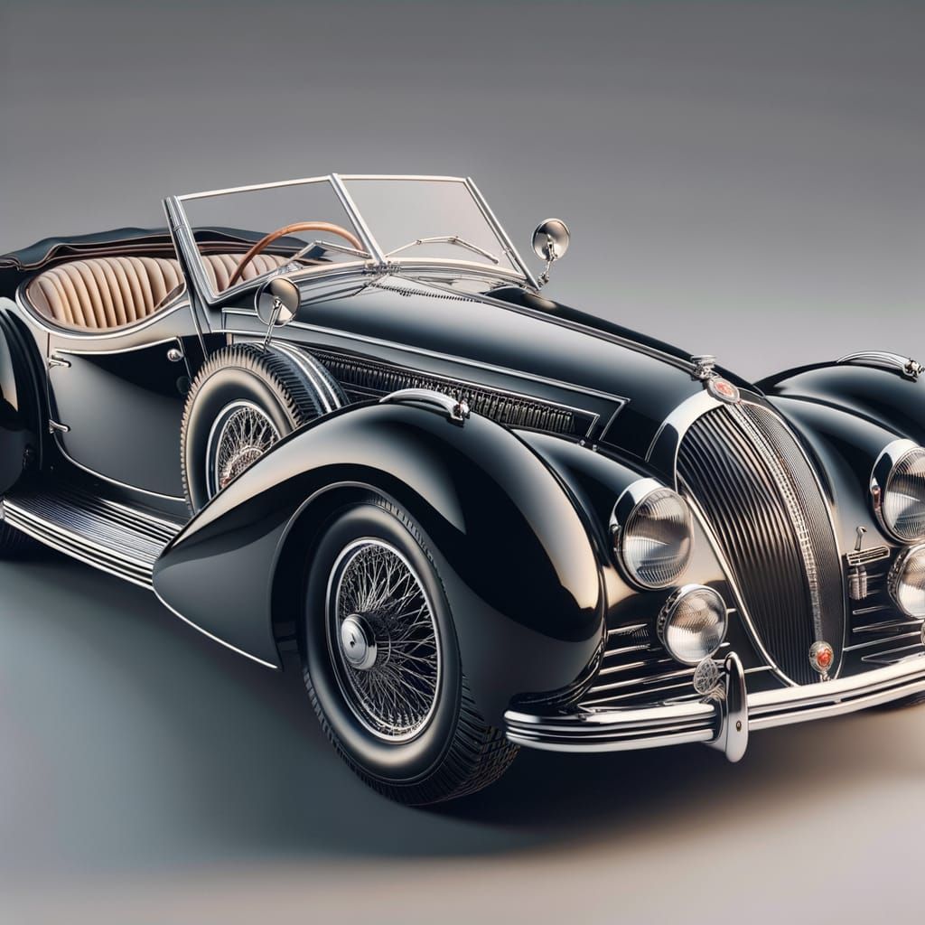 Luxurious 1930s French Car in Sleek Black with Chrome Accent...
