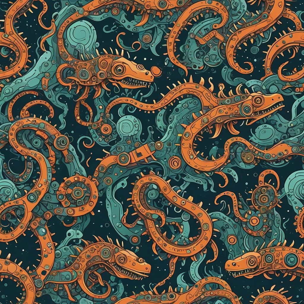 Robotic Sea Monster in Abstract Art